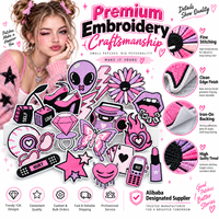 Patch brodé Y2K en gros, style grunge doux, rose et violet, motif papillon et cœur, rétro, thermocollant ou à coudre