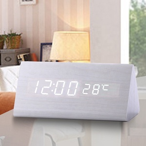 <span class=keywords><strong>Reloj</strong></span> despertador de madera de bambú triangular, termómetro de madera Digital LED, sonido, control de voz, mesa de escritorio, <span class=keywords><strong>reloj</strong></span> despertador bambu - Product Image 4