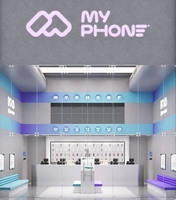 Comptoir de service pour magasin de téléphonie mobile, en acier inoxydable de qualité supérieure, avec présentoir mural de luxe en marbre pour téléphones