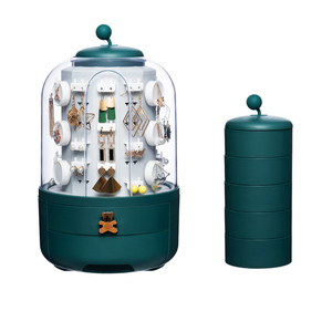 Elegant Luxurious Plastic <b>Jewelry</b> Display <b>Case</b> Organizer Box Multi-functional Rotated Jewellery Showcase Cylinder Shape - Product Image 2