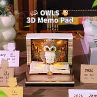 Bloc-notes 3D, Calendrier Magique Hibou Mignon, Marque-page en Papier Découpé, Boîte à Lumière Château, Présentoir en Acrylique, Papeterie Kawaii, Cadeau d'Anniversaire et de Noël