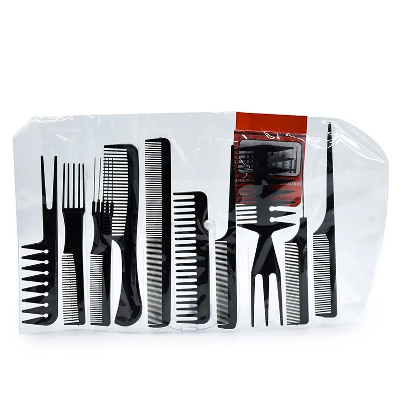 Hot Selling Salon Barber Hair Styling Tools 10 pcs Various Wide Tooth Plastic Hair Combs Set