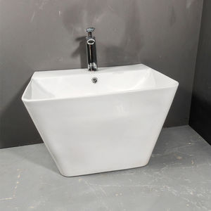 Lavabo mural en céramique monobloc de style moderne pour salle de bain avec revêtement autonettoyant et garantie de 5 ans - Product Image 3