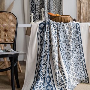 Customized Dustproof Floral Pattern Nordic Style Cotton Linen Tablecloth Printed Blue White Porcelain Vintage For - Product Image 3