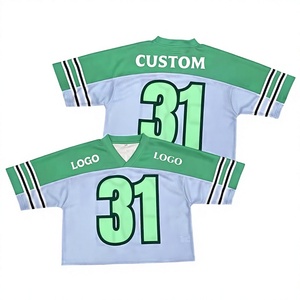 Custom Green V-Neck Football Jersey Short Sleeve Number 31 Silk Screen Printed Breathable Mesh Moisture Wicking 100% Polyester - Product Image 1