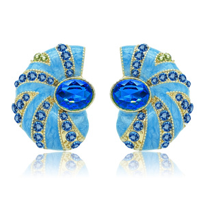 Nouvelles Boucles d'Oreilles Clous en Émail Tendance pour Femmes, Design Coquillage, Cristal Géométrique, Plaqué Or - Product Image 6