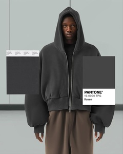 Tùy chỉnh 600g Zip Up Hoodies Crop phù hợp với trọng lượng nặng Puff in bông hữu cơ Boxy Rhinestone dây kéo áo cho nam giới - Product Image 2