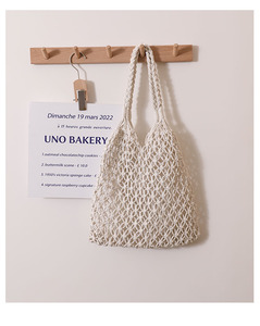 <span class=keywords><strong>Borsa</strong></span> estiva Boho macramè in cotone crociato con corda di paglia cava da spiaggia per vacanze in stile tinta unita in paglia fatta a mano - Product Image 3