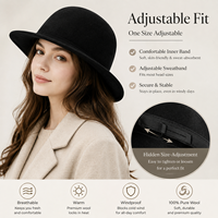 Sombrero de Invierno Ajustable para Mujer, 100% Lana Pura, Cálido, Transpirable, Cortavientos, Protección Solar, Estilo Cloche, para Uso Diario