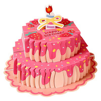 Carte de vœux 3D avec musique et lumière, gâteau d'anniversaire, carte en papier pliée avec enveloppe, vente en gros OEM, cadeau d'anniversaire