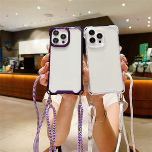 Custodia per telefono morbida in TPU trasparente antiurto trasparente Anti-caduta a quattro angoli per iPhone 16 Pro Max 15 14 <span class=keywords><strong>13</strong></span> con cordino - Product Image 2