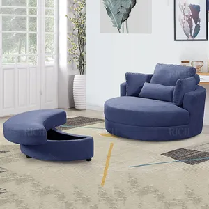 circle sofa chair rotating living room contemporary round swivel accent chair with stool blue velvet round leisure chair