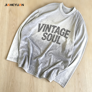 T-shirt à manches longues en coton épais, coupe oversize, style streetwear, <span class=keywords><strong>d</strong></span>élavé à l'acide, effet vintage, effet neige, effet usé - Product Image 2