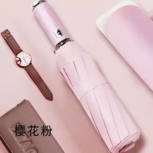 Wholesale Custom 3 Section Rotating LED Flashlight Safety at Night <b>UV</b> Coated Folding Umbrella Reflective Stripe Plastic Handle - Product Image 3