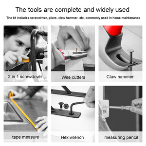 24 Piece OEM Household <b>Tool</b> <b>Set</b> <b>Hand</b> Repair Kit with Tape Measure Hammer Pliers Screwdriver Hex Keys in Hard Case Metals - Product Image 3