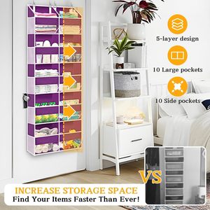Organisateur de porte 1 pièce, 9 compartiments, violet, en tissu non tissé, pour vêtements de bébé, à accrocher derrière la porte - Product Image 2