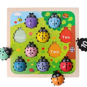 Fun Alphabet Color Cognition Toy Cartoon Number Board Montessori Wooden Memory Ladybug Puzzle
