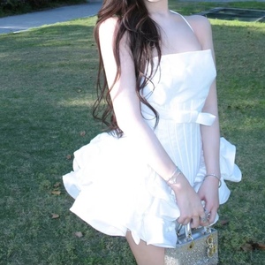 Nouvelles robes bouffantes pour femmes avec nœud et motif arêtes de poisson, à nouer, avec short intégré, tendance - Product Image 4