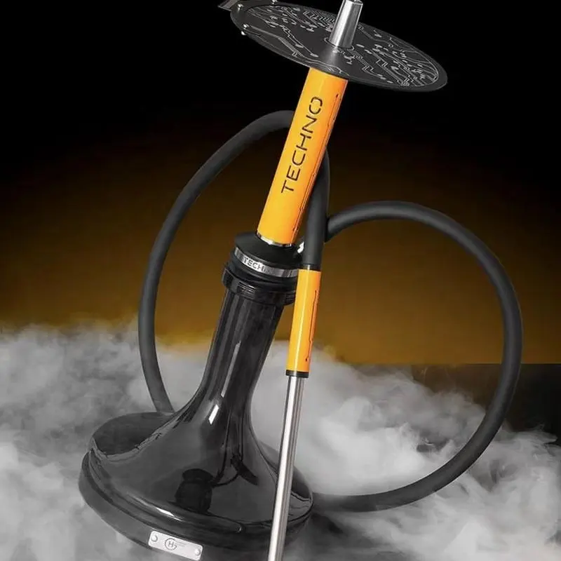 2023 Mais Recente Russo Geometria Techno Aço Inoxidável Hookah Estilo Moderno Alemanha Qualidade Shisha Conjunto com Vaso De Vidro Midium Huka