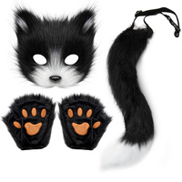 Nouveau style de costume de cosplay pour Halloween et Noël, avec queue en fourrure, masque de fête, gants en forme de patte de loup, masque de renard et ensemble queue de renard