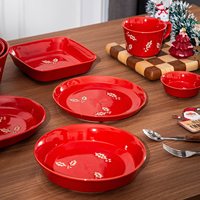 Service de table en céramique à motifs de feuilles de Noël, pour fêtes, salle à manger, décoration du Nouvel An, service de table de Noël