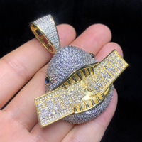 Bijoux hip Hop en deux tons pour hommes, collier avec pendentif en forme de requin, Animal et pain, plaqué or 14K, prix d'usine