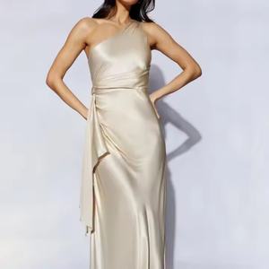 Robe de Soirée Élégante et Modeste en Satin, Coupe Droite, Taille Fine, Épaule Unique, Sexy, pour Bal de Promo, Vente en Gros Personnalisée - Product Image 2