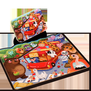 Puzzle en bois éducatif pour enfants, thèmes animaux de dessin animé et circulation, boîte en fer transfrontalière, niveaux avancés, 5-7 ans, 1001-2000 - Product Image 3