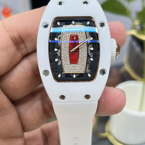 <strong>Watch</strong> Luxury <strong>Watches</strong> for <strong>Women</strong> 07-01 Pink Ceramic Tonneau <strong>Skeleton</strong> Diamond Red Strap Automatic Mechanical Moissanite <strong>Watch</strong> - Product Image 2