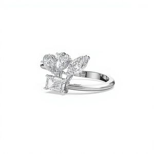 Anillo de compromiso de lujo botánico de oro blanco de 14K con diamantes cultivados en laboratorio de 1.50 CTW de formas mixtas (esmeralda, pera, marquesa) para mujer - Product Image 3