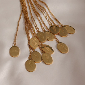 Collier <span class=keywords><strong>de</strong></span> <span class=keywords><strong>fleur</strong></span> ovale pour femme, en acier inoxydable, plaqué or 18K, bijoux commémoraux d'<span class=keywords><strong>amitié</strong></span>, cadeau idéal pour la fête des mères - Product Image 2