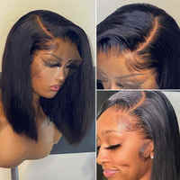 Vente de gros Perruques Bob lisses pas cher Perruques en dentelle naturelles courtes hd Perruques en cheveux humains indiens vierges à lacet frontal transparent coupe lutin