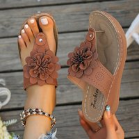 Nouvelles sandales compensées d'été 2025 pour femmes, à bout ouvert, grande taille, motif floral, pour la plage et l'extérieur