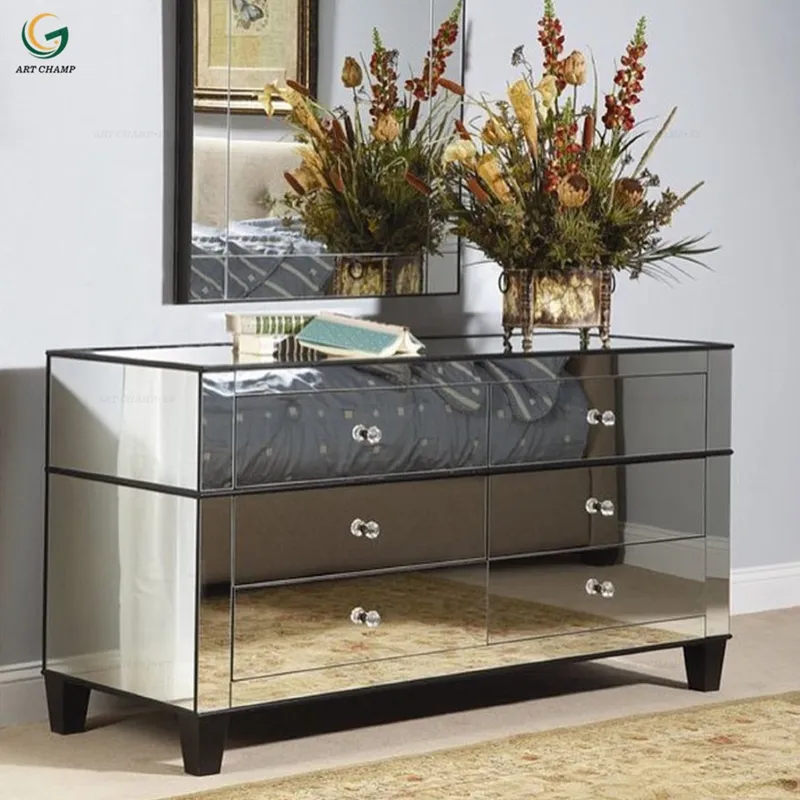 Chest Drawer Modern Grey Smoke Glass Large 6 Chest Drawer Dresser