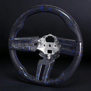 Volant de direction sport en cuir perforé noir personnalisé, fibre de carbone forgée bleu clair pour <span class=keywords><strong>Ford</strong></span> Mustang - Product Image 6