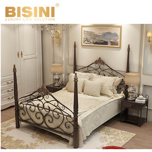 Neo-classic <strong>Antique</strong> Style Retro Double <strong>Bed</strong> with Bedpost Archaistic Carved Metal <strong>Iron</strong> Master Bedroom Set Furniture - Product Image 2