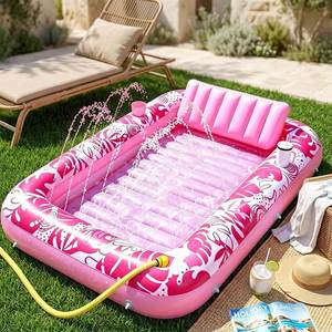 Innovative <b>Cooling</b> Mist Inflatable Tanning Pool With Built in Sprinkler <b>System</b> Elegant Blue Tropical Pattern for Poolside SPA - Product Image 1