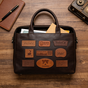 תגית עור להטבעה בחום עם לוגו מותאם אישית, תגית ריקה עם הטבעה למותג, לבגדים, כובעים, תיקים וג'ינס, סיטונאי - Product Image 2