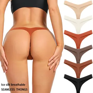 OEM Custom Women Ice Silk Seamless Thongs Women's Sexy Bikini Underwear Female Cotton Bottom Crotch Ladies Low Waist Panties