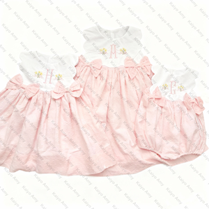 Conjunto de Ropa para Bebé Niña, Vestidos con Encaje, Conjunto de Pañalera a Juego para Hermanas, Conjunto de Ropa Infantil de Tela Seersucker, Vestidos para Niñas - Product Image 5