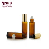 Botol Roll-on Kaca Amber BLPM-15ML dengan Tutup Logam Emas dan Bola Roller Baja Tahan Karat 304 untuk Kemasan Minyak Atsiri, Parfum, dan Kosmetik