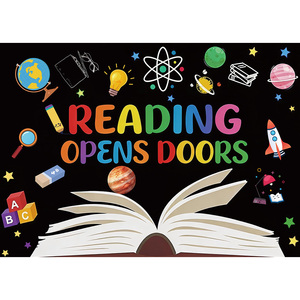 Fondo Fotográfico <span class=keywords><strong>de</strong></span> Lectura que Abre Puertas, Fondo para Aula, Biblioteca, Evento Escolar, Día del Libro, Pancarta para Fiesta - Product Image 1