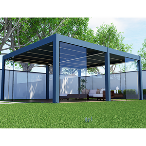 Pergola Motorizzata in Alluminio Bioclimatica con Luci LED, Tetto a Lamelle, Porte Scorrevoli in <span class=keywords><strong>Vetro</strong></span>, Gazebo da Patio - Product Image 4