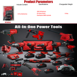 Kit d'outils industriels en acier inoxydable de haute qualité avec batterie lithium-ion, 21 pièces, OEM, ensemble d'outils électriques de haute qualité - Product Image 5