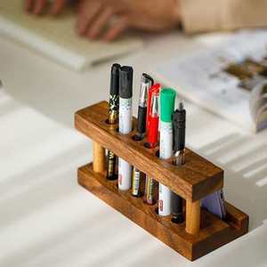 Estante de almacenamiento de doble propósito de madera de nogal con múltiples orificios para portalápices y soportes para teléfonos. Un práctico estante de almacenamiento de madera - Product Image 3