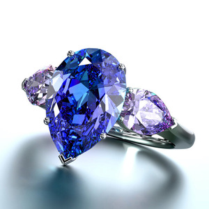Anello a Goccia d'Acqua a Forma di Pera con Accenti Blu e Viola, Gioiello Elegante e Creativo per Donne - Product Image 1