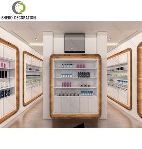 Meuble de magasin de cosmétiques de style élégant, design personnalisé, étagère d'exposition de cosmétiques avec logo LED, comptoir de réception de magasin de maquillage - Product Image 2