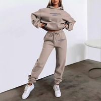 Ensemble de survêtement décontracté Lonsure pour femme, avec sweat à capuche imprimé lettres et pantalon en molleton brossé, style streetwear, 2 pièces, vente chaude