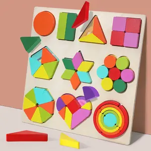 COMMIKI Wooden Shape And Color Sorter Toy Montessori Geometries Puzzles Educational Wooden Kids 3d Geometric Shape Puzzle Toys