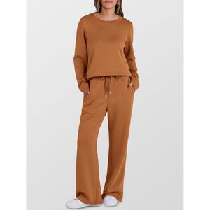 FOXA Women's 2 Piece <b>Lounge</b> Set Full Sleeve Knitted Wide Leg Tracksuit Casual Wear Matching Outfit - Product Image 2